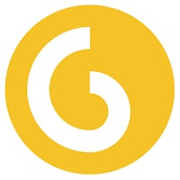 a yellow and white logo with the letter g